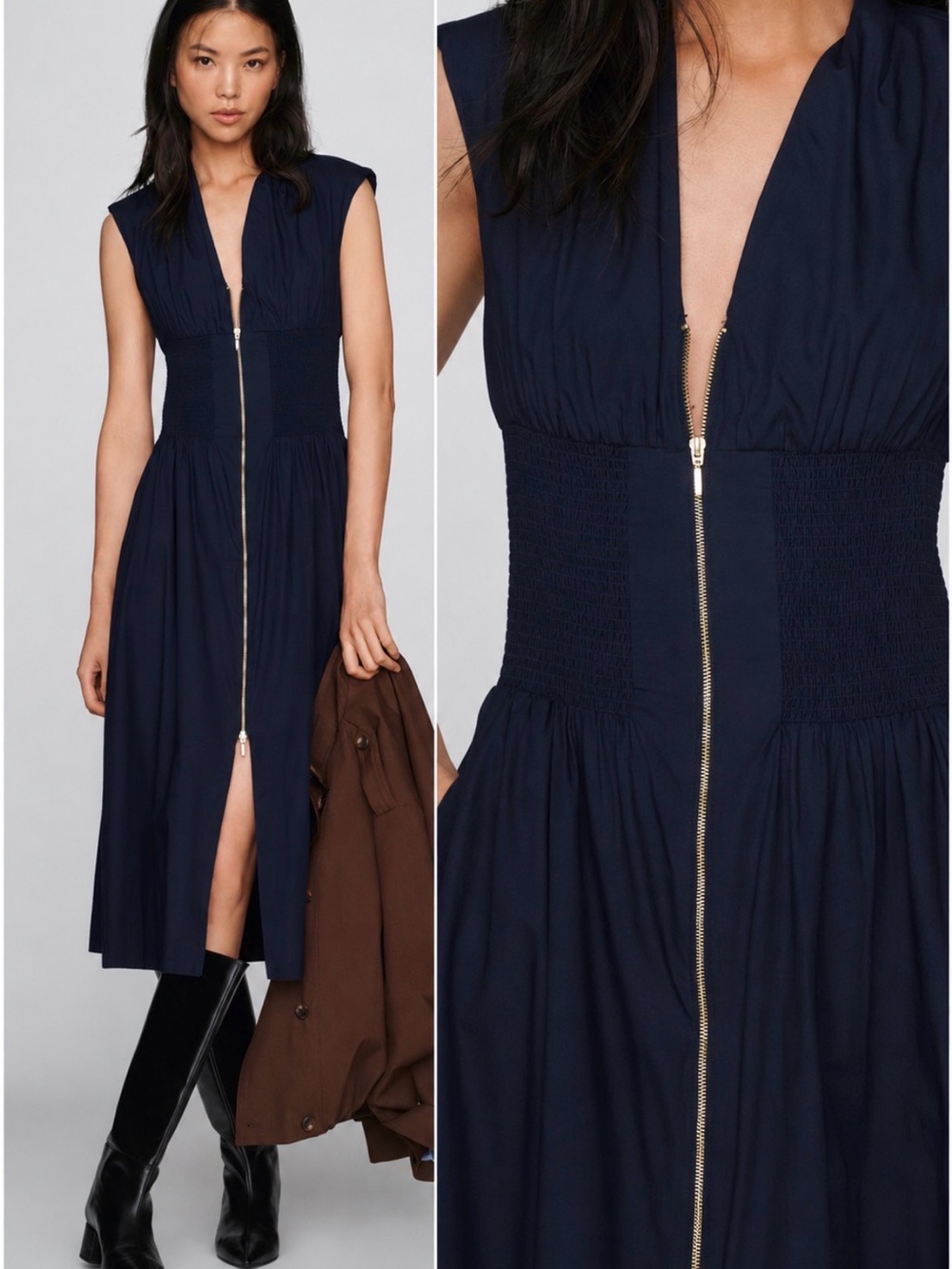 NEW Anthropologie Maeve Tommie Sleeveless Navy Zip-Front Midi Dress size XS